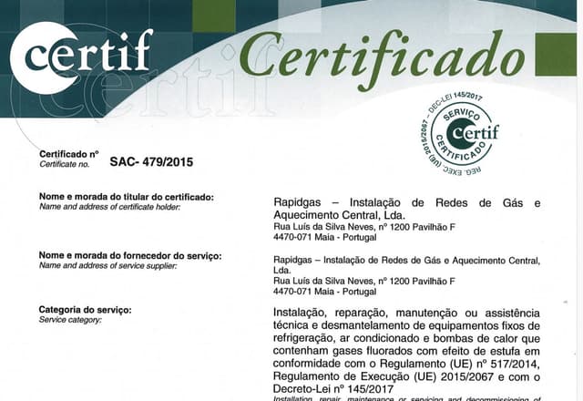 certificado rapidgas
